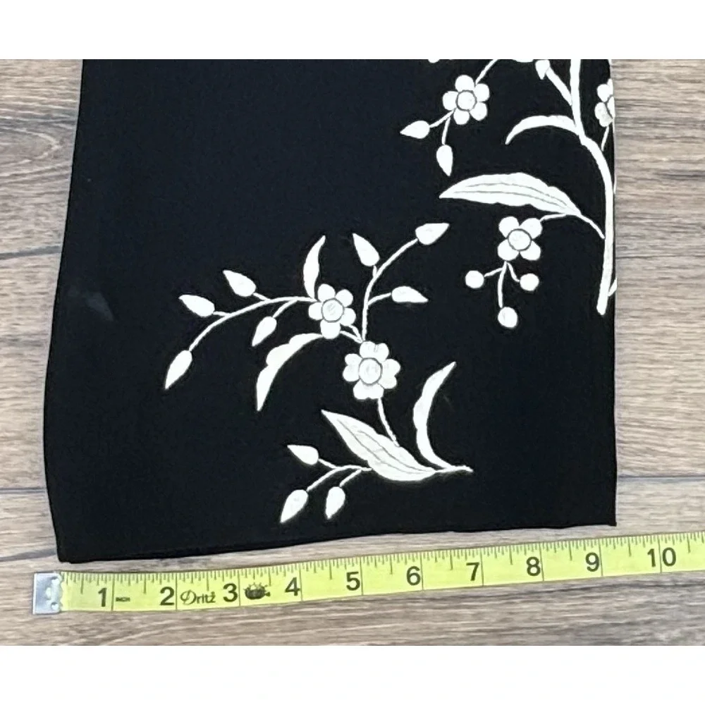Lafayette 148 New York Embroidered Floral Wide Leg Pants Size 6‎ Black Ivory